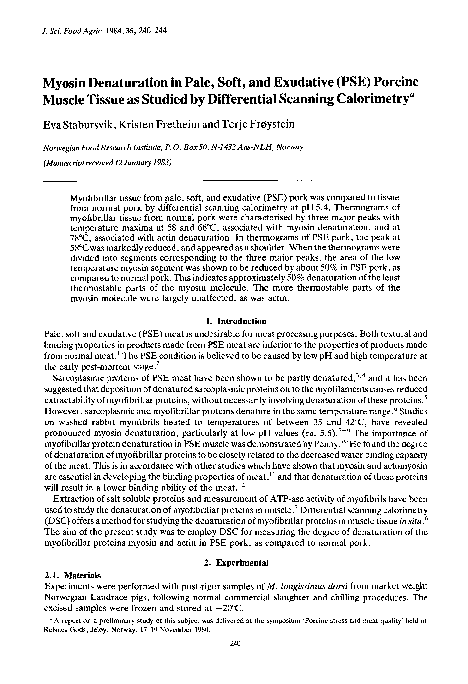 (PDF) Myosin denaturation in pale, soft, and exudative (PSE) porcine ...