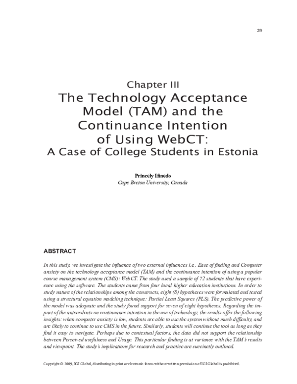 (PDF) The Technology Acceptance Model (TAM) and the Continuance Intention