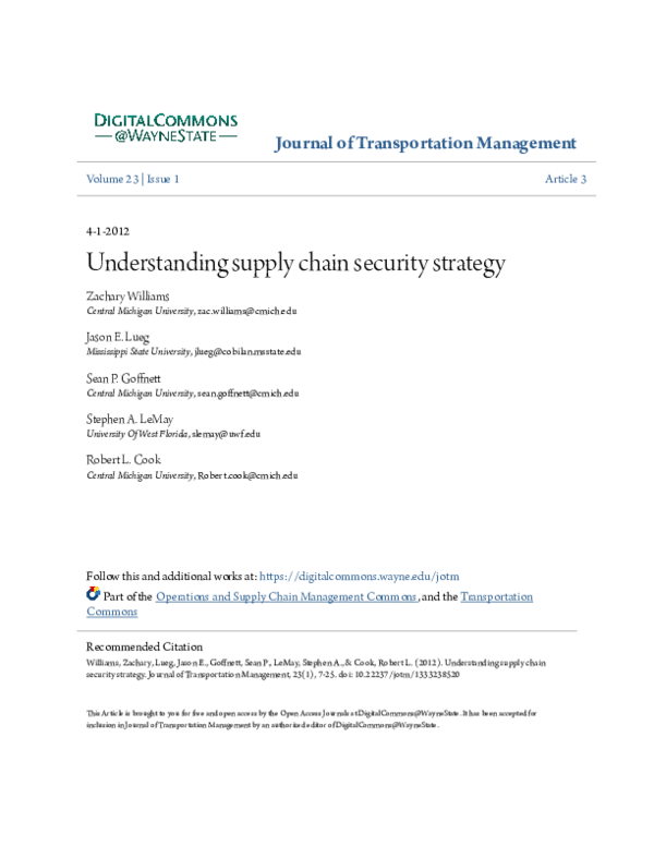 (PDF) Understanding supply chain security strategy