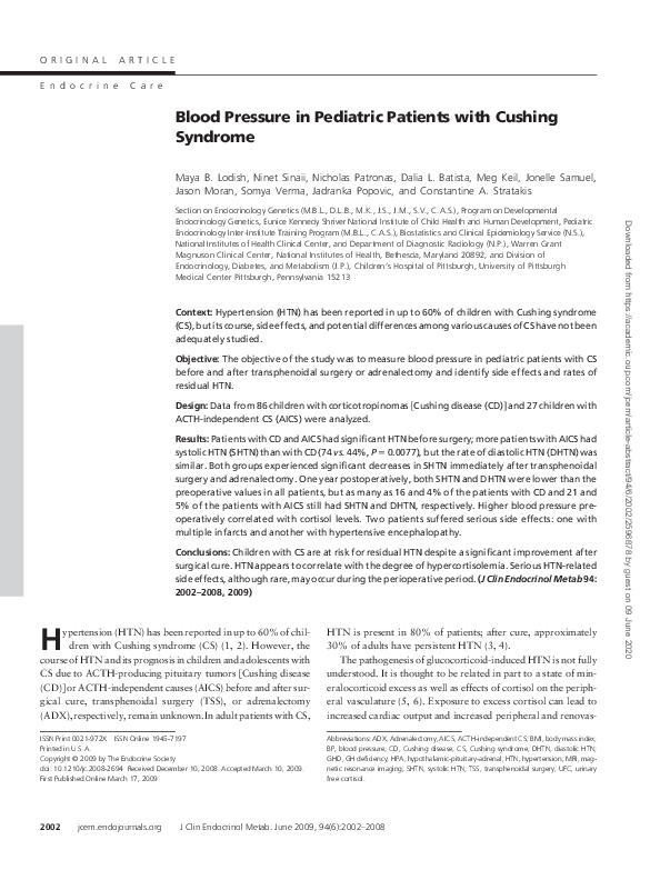(PDF) Blood Pressure in Pediatric Patients with Cushing Syndrome