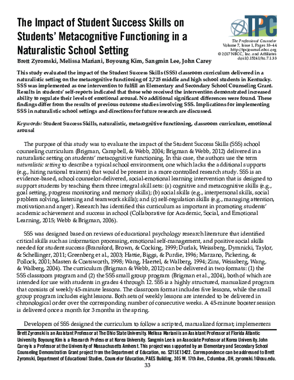 (PDF) The Impact of Student Success Skills on Students’ Metacognitive ...