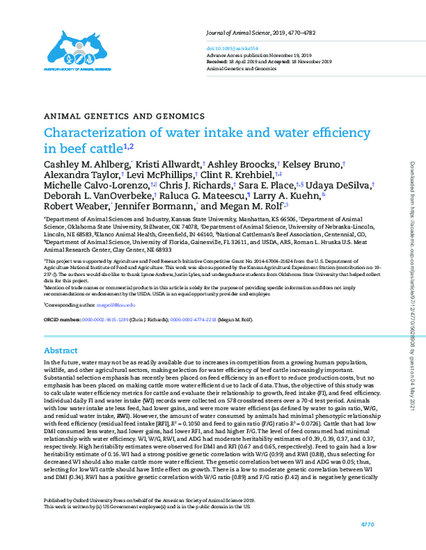 (PDF) Characterization of Water Intake and Water Efficiency in beef cattle