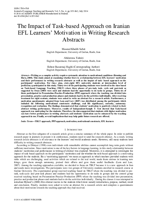 (PDF) The Impact of Task-based Approach on Iranian EFL Learners ...