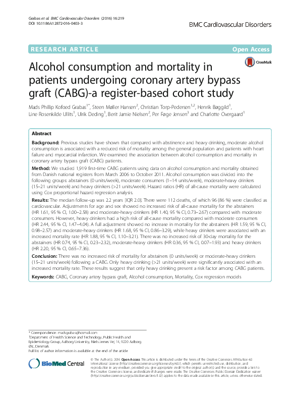 Alcohol Consumption and Mortality in Patients With Cardiovascular Disease
