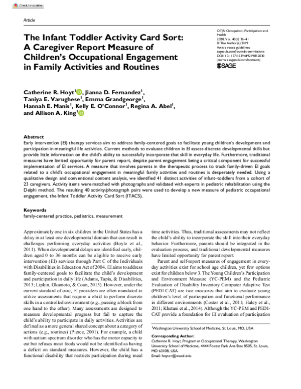 (PDF) The Infant Toddler Activity Card Sort: A Caregiver Report Measure ...