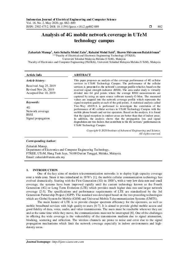 (PDF) Analysis of 4G mobile network coverage in UTeM technology campus