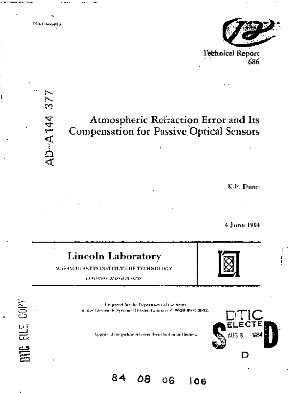 (PDF) Atmospheric Refraction Error and Its Compensation for Passive ...