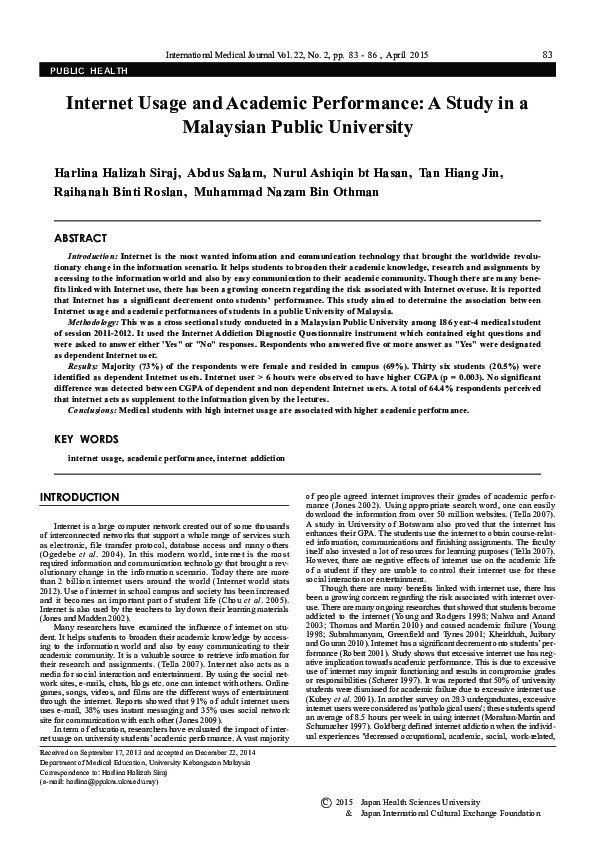 (PDF) Internet Usage and Academic Performance: A Study in a Malaysian ...