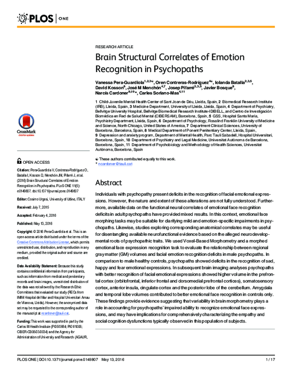 (PDF) Brain Structural Correlates of Emotion Recognition in Psychopaths