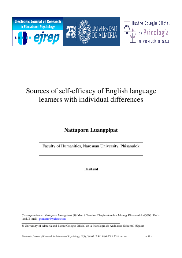 (PDF) Sources of self-efficacy of English language learners with ...