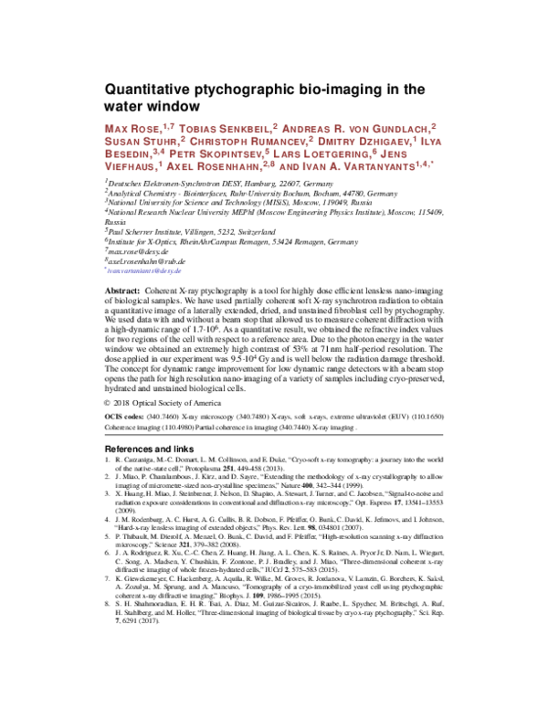 (PDF) Quantitative ptychographic bio-imaging in the water window