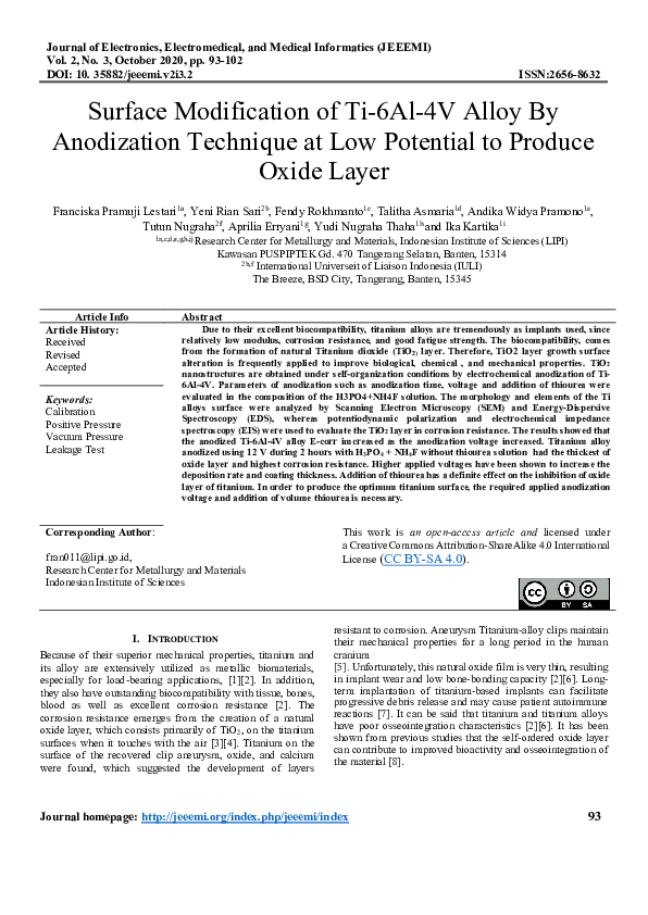 (PDF) Surface Modification of Ti-6Al-4V Alloy By Anodization Technique ...