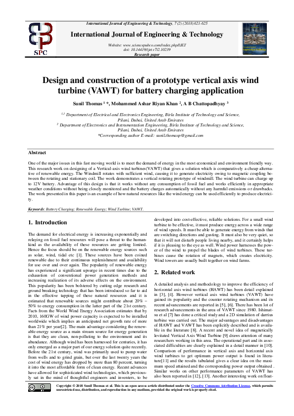(PDF) Design and construction of a prototype vertical axis wind turbine ...
