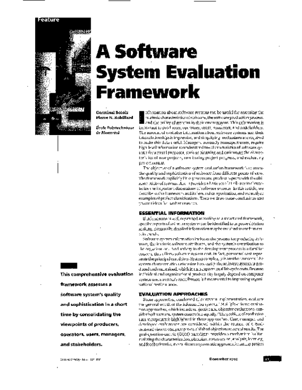 (PDF) A software system evaluation framework