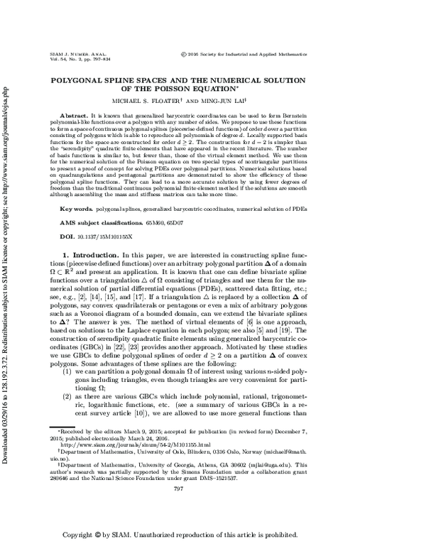 (PDF) Polygonal Spline Spaces and the Numerical Solution of the Poisson ...
