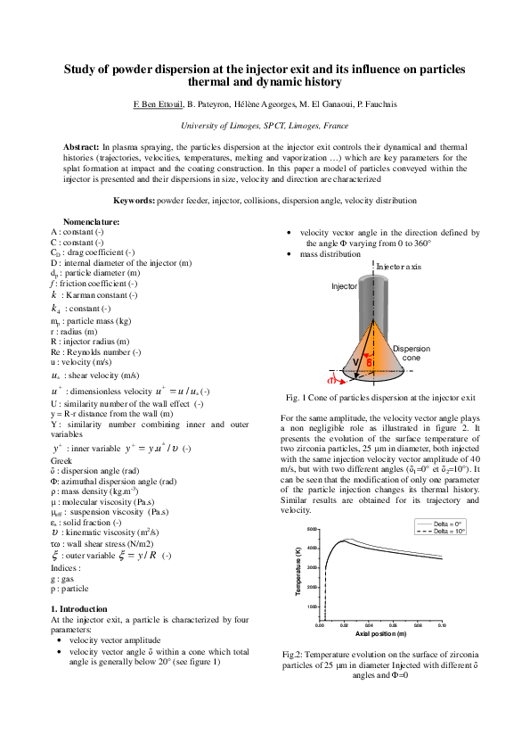 (PDF) Study of powder dispersion at the injector exit and its influence ...