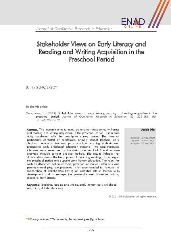 (PDF) Stakeholder Views on Early Literacy and Reading and Writing ...