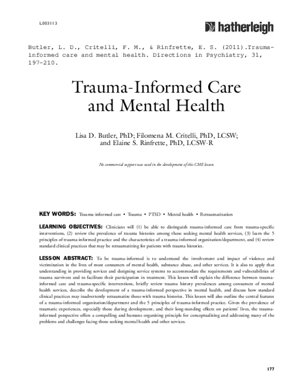(PDF) Trauma-Informed Care and Mental Health