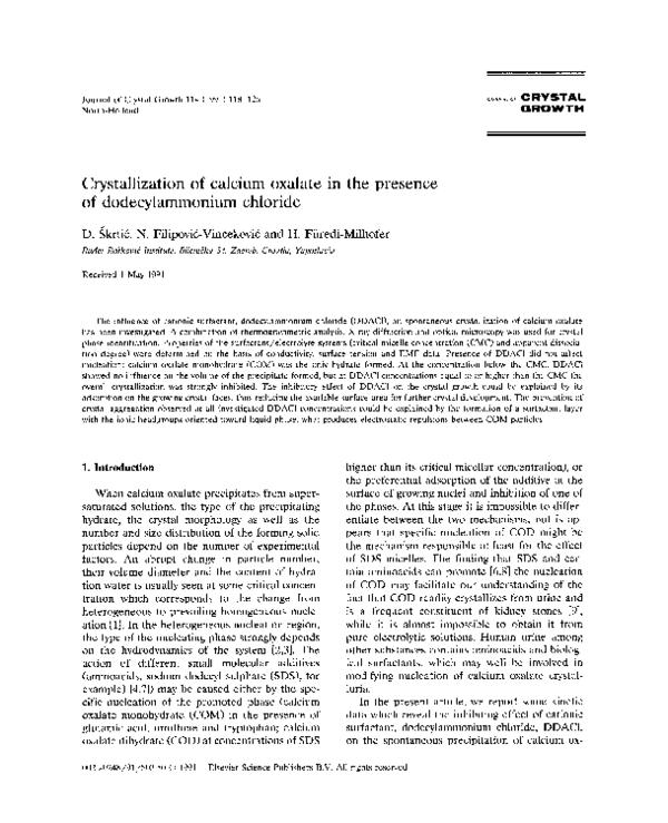 (PDF) Crystallization of calcium oxalate in the presence of ...