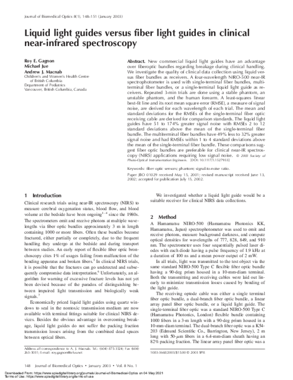 (PDF) Liquid light guides versus fiber light guides in clinical near ...
