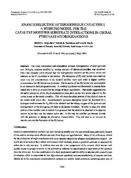 (PDF) Enantioselective heterogeneous catalysis I. A working model for ...