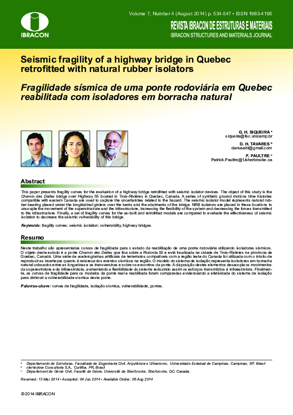 (PDF) Seismic fragility of a highway bridge in Quebec retrofitted with ...