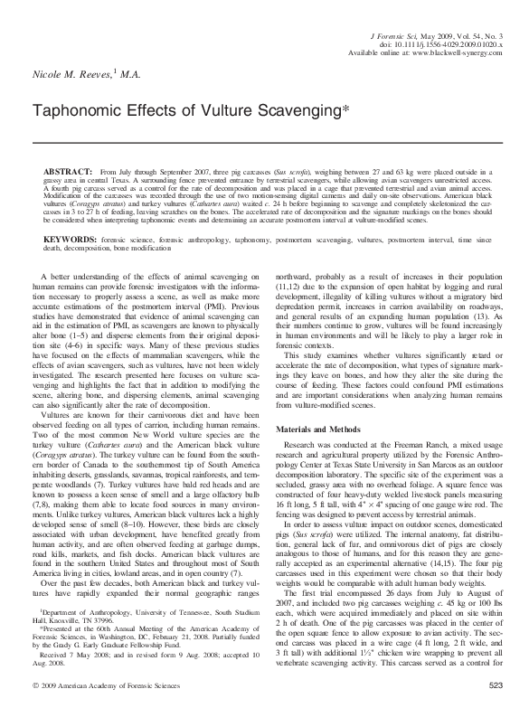 PDF) Taphonomic Effects of Vulture Scavenging | Nicole Reeves 