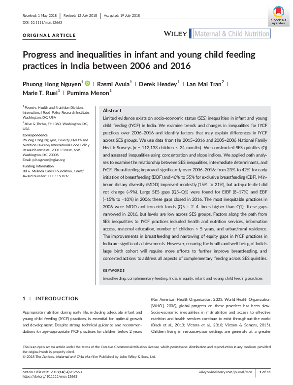 (PDF) Progress and inequalities in infant and young child feeding ...