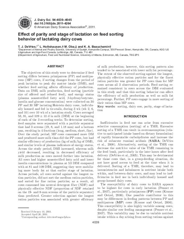 (PDF) Effect of parity and stage of lactation on feed sorting behavior ...