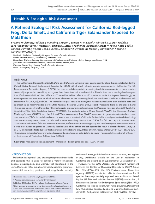 (PDF) A Refined Ecological Risk Assessment for California Red-legged ...