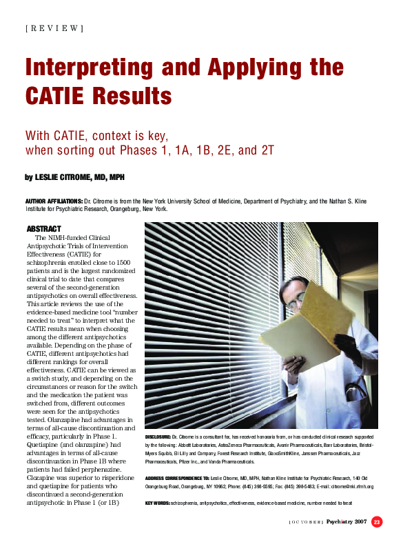 (PDF) Interpreting and Applying the CATIE Results: With CATIE, context ...