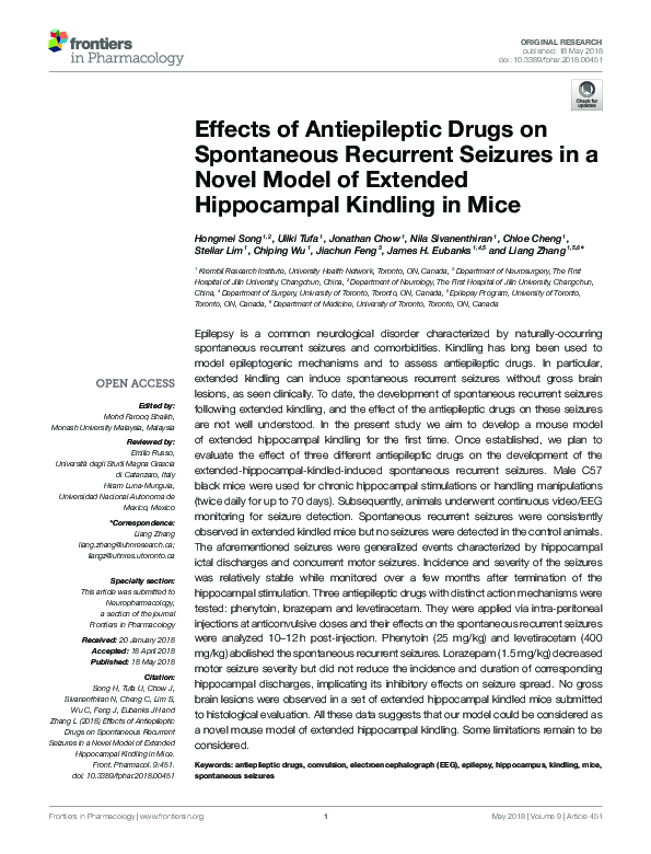 (PDF) Effects of Antiepileptic Drugs on Spontaneous Recurrent Seizures ...