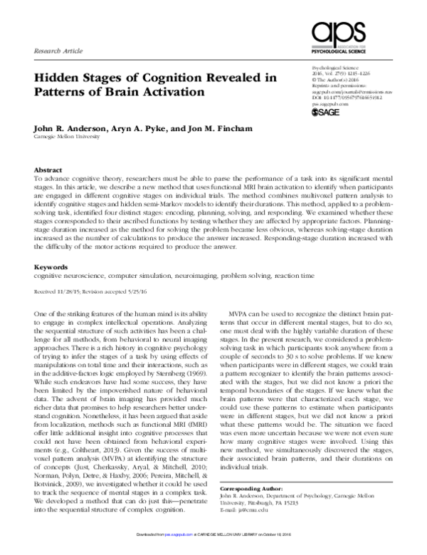 (PDF) Hidden Stages of Cognition Revealed in Patterns of Brain Activation
