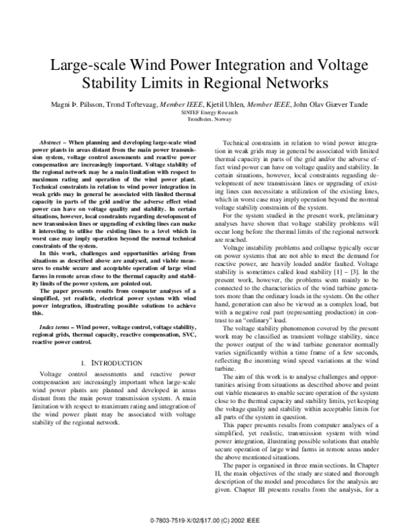 (PDF) Large-scale wind power integration and voltage stability limits ...