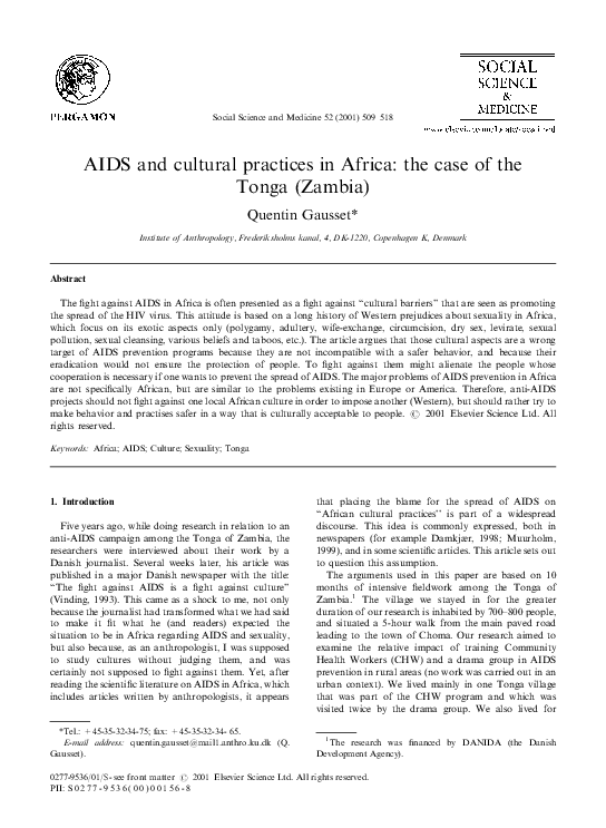 (PDF) AIDS and cultural practices in Africa: the case of the Tonga (Zambia)