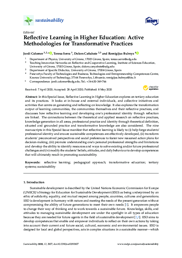 (PDF) Reflective Learning in Higher Education: Active Methodologies for ...