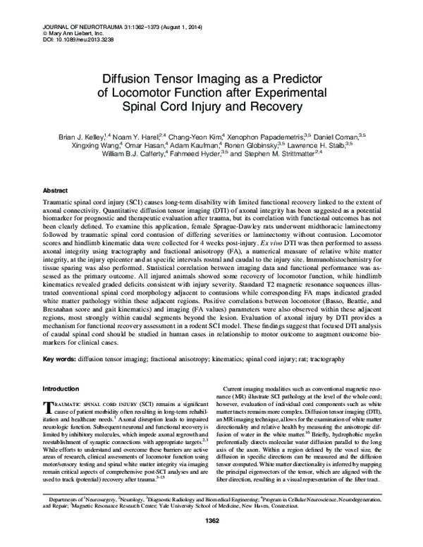 (PDF) Diffusion Tensor Imaging as a Predictor of Locomotor Function ...