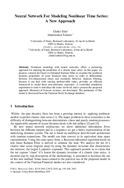 (PDF) Neural Network For Modeling Nonlinear Time Series: A New Approach