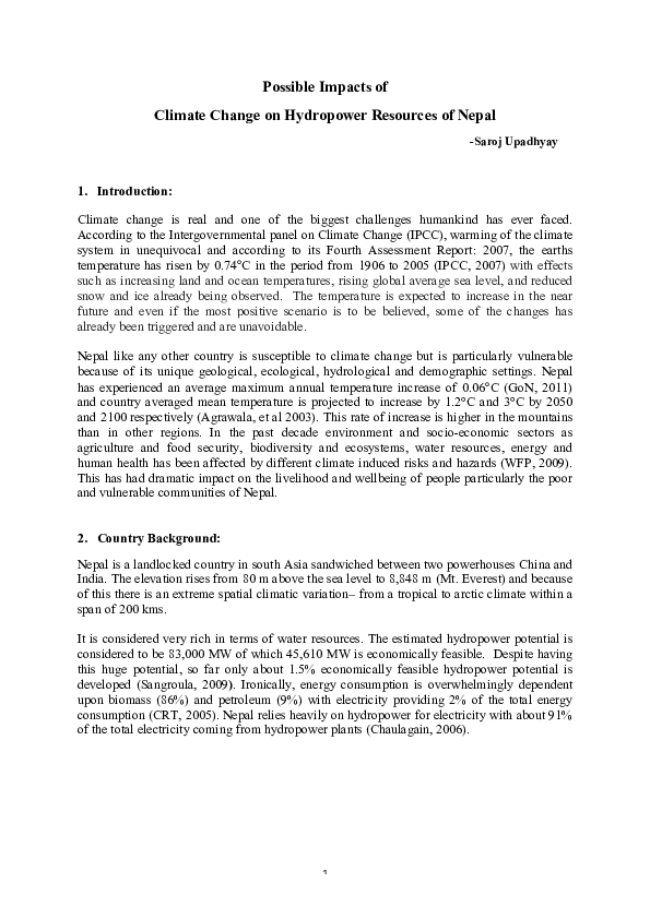 (PDF) Possible Impacts of Climate Change on Hydropower Resources of Nepal