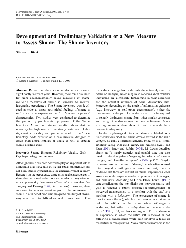 (PDF) Development and preliminary validation of a new scale to assess ...