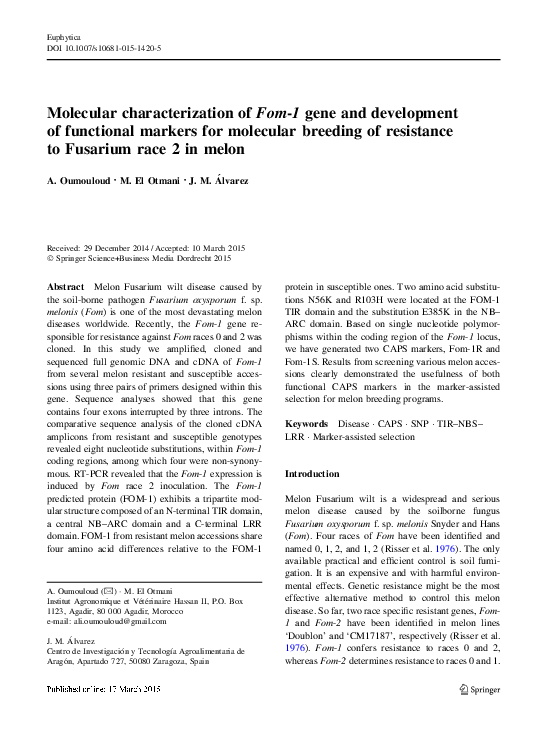 (PDF) Molecular characterization of Fom-1 gene and development of ...