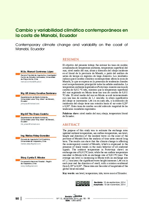 (PDF) Contemporary climate change and variability on the coast of ...