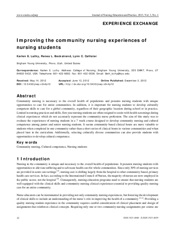 (PDF) Improving the community nursing experiences of nursing students