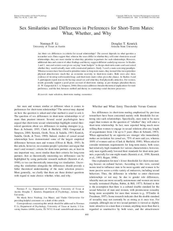 (PDF) Sex Similarities and Differences in Preferences for Short-Term ...