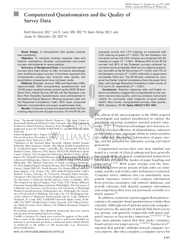(PDF) Computerized Questionnaires and the Quality of Survey Data