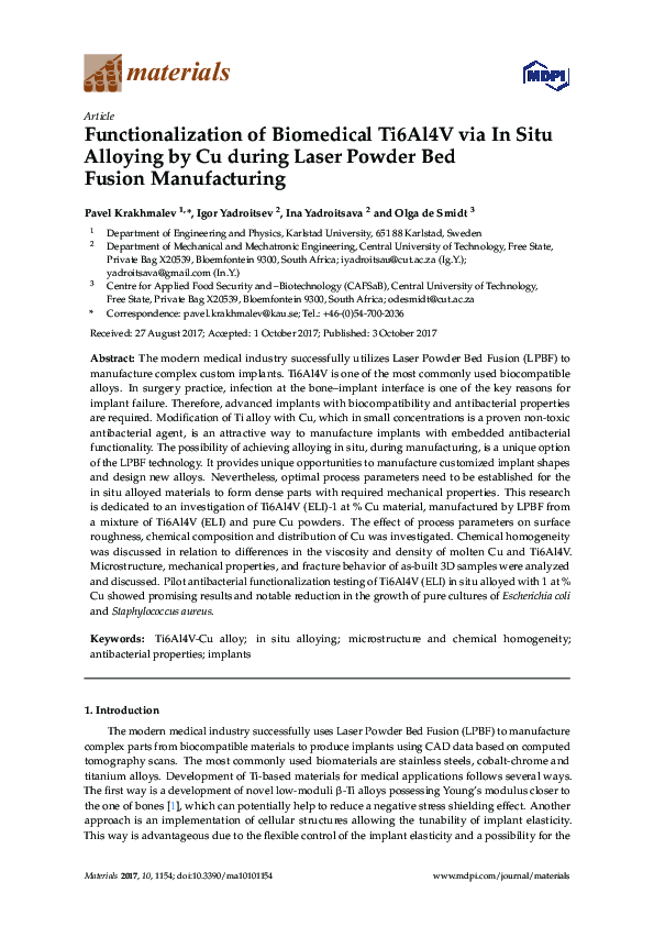 (PDF) Functionalization of Biomedical Ti6Al4V via In Situ Alloying by ...