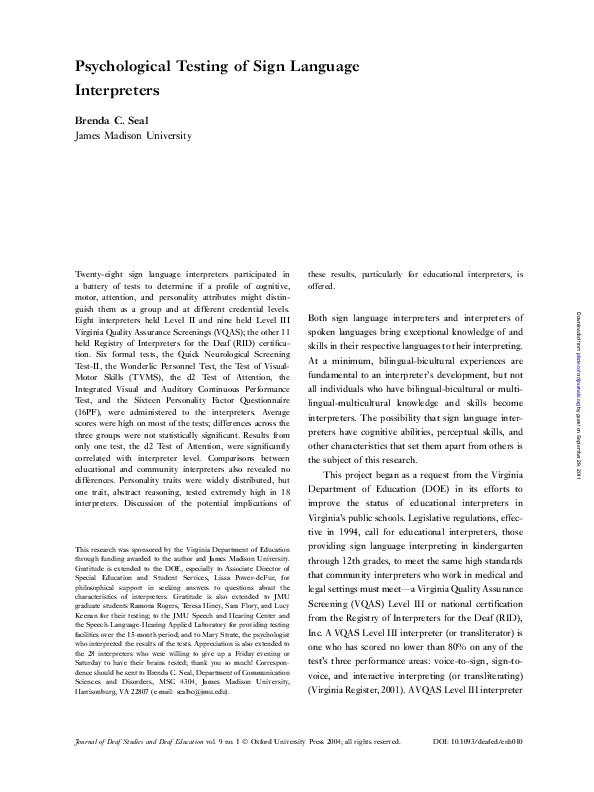 (PDF) Psychological testing of sign language interpreters