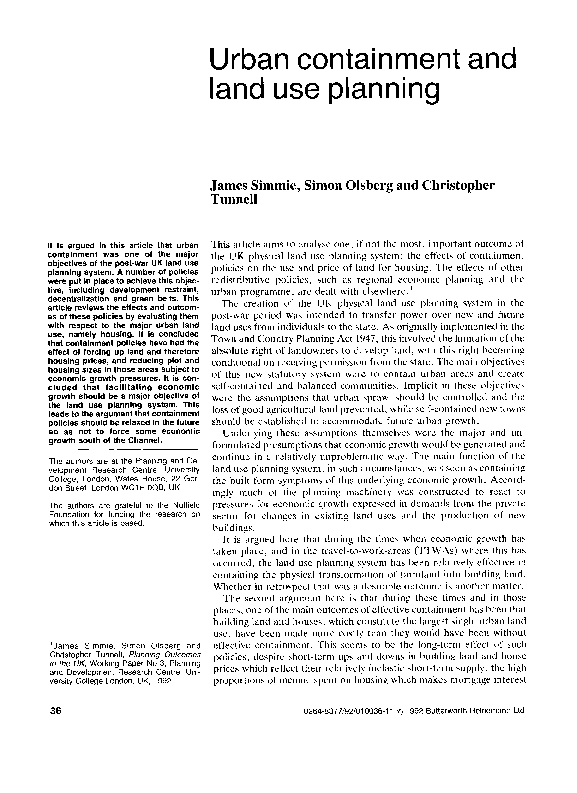 (PDF) Urban containment and land use planning James Simmie Academia.edu