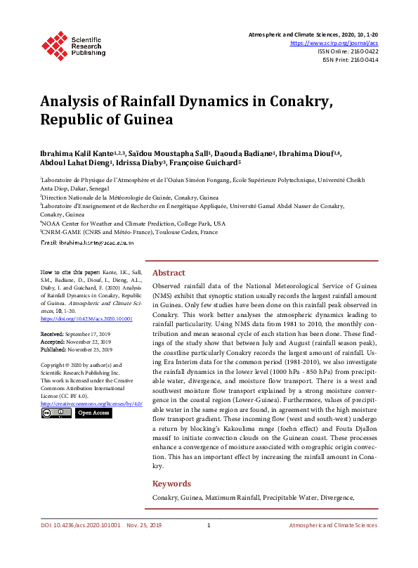 (PDF) Analysis of Rainfall Dynamics in Conakry, Republic of Guinea