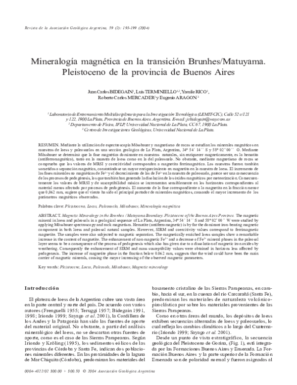 Mineralogía magnética en la transición Brunhes/Matuyama: Pleistoceno de la provincia de Buenos Aires